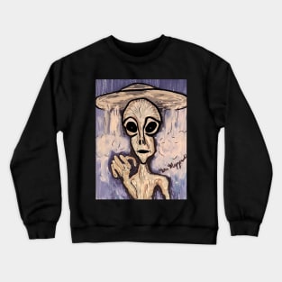 Grey Alien and his UFO Crewneck Sweatshirt